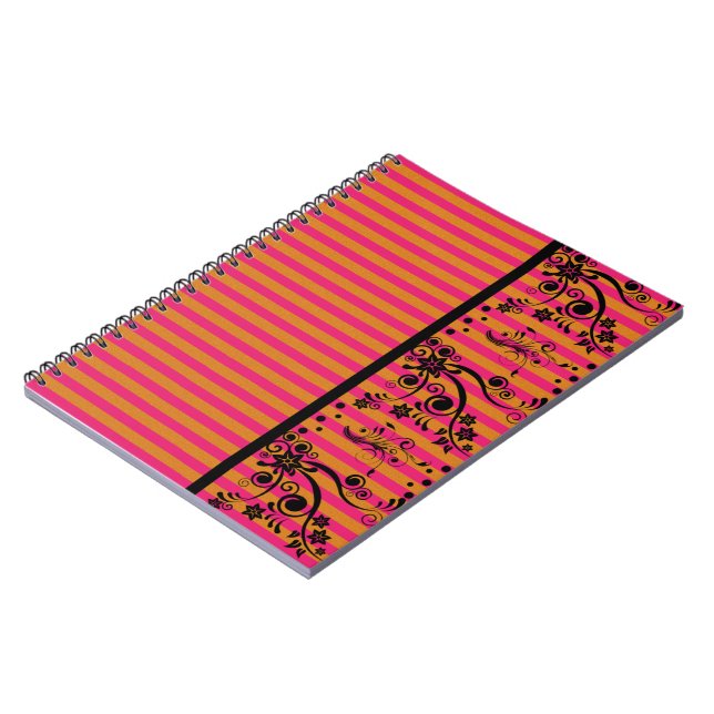 Black Floral On Pink - Notebook (Left Side)