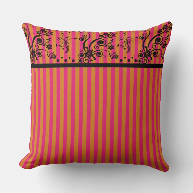 Black Floral On Pink - Pillow (Front)