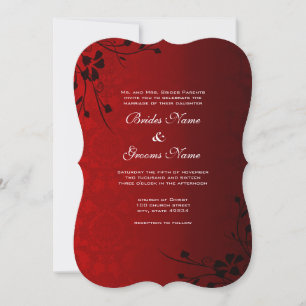 Black Floral on Red Wedding Invitation