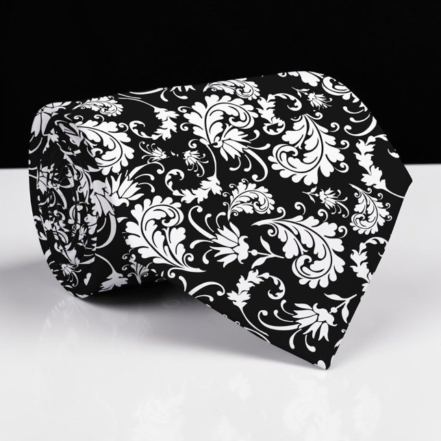 Black Floral Pattern Custom Necktie (Creator Uploaded)
