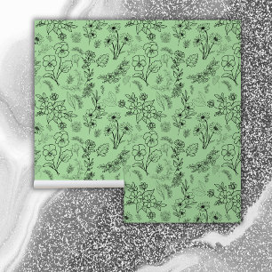 Black Floral Pattern on Green Wallpaper