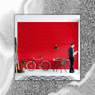 Black Floral Pattern on Red Wallpaper