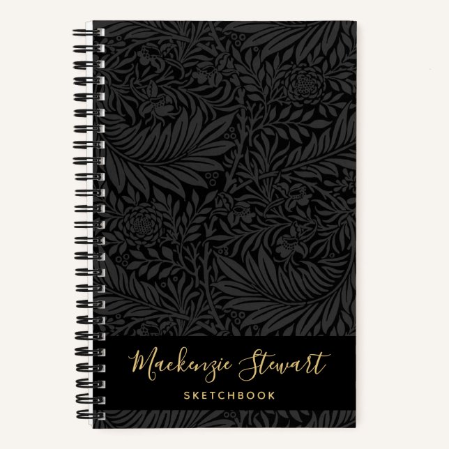 Black Floral Pattern Sketchbook Notebook (Front)