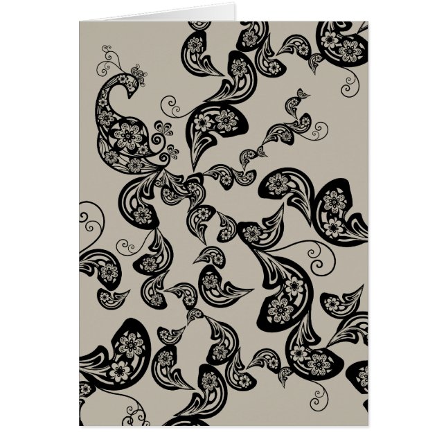 Black Floral Peacock Deco Art Folded Card (Front)