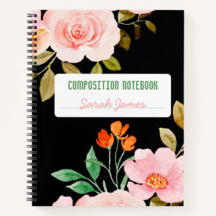 Black Floral Personalised Composition Journal