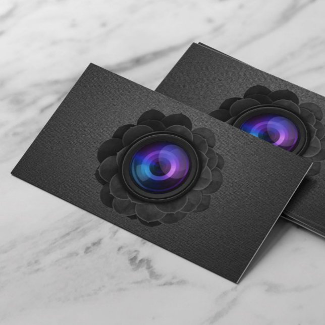 Black Floral Photography Elegant Dark Photographer Business Card (Creator Uploaded)