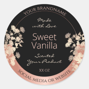 Black Floral Product Packaging Labels Rose Gold