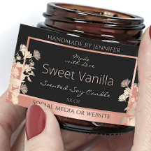 Black Floral Product Packaging Labels Rose Gold