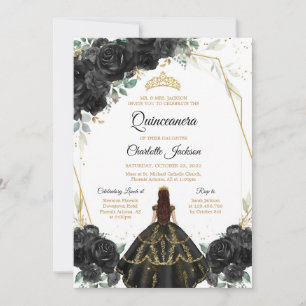 Black Floral Quinceanera Invitation