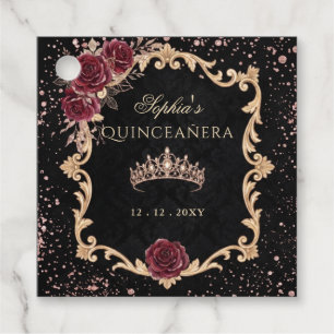 Black Floral Red Rose Gold Tiara Photo Quinceanera Favour Tags
