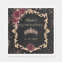 Black Floral Red Rose Gold Tiara Photo Quinceanera