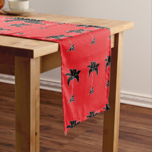 Black Floral Red Short Table Runner