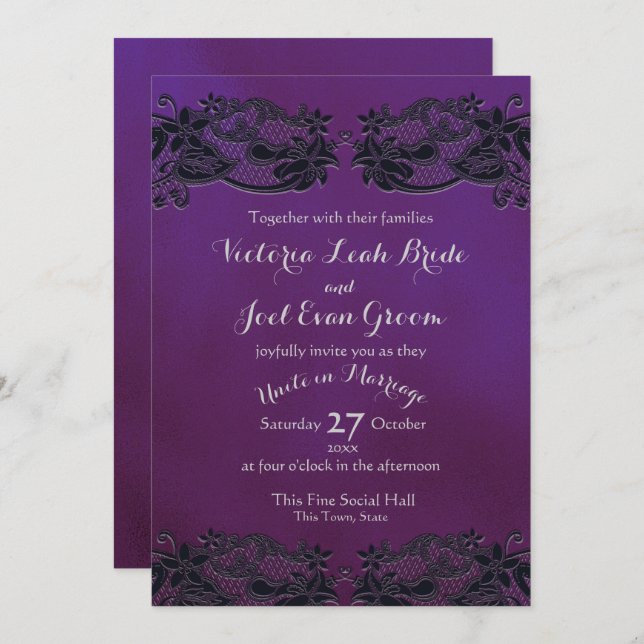 Black Floral Regency Invitation (Front/Back)