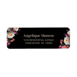 Black Floral Return Address Label