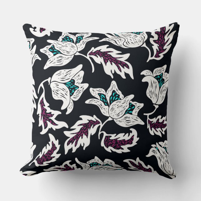 Black Floral Reversible Pillow (Front)