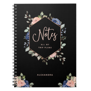Black Floral Rose Gold Geometric Notebook