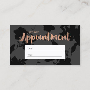 Black Floral Rose Gold Text Salon Appointment Card
