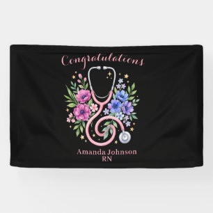 Black Floral Rose Graduation Banner