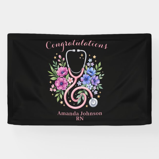 Black Floral Rose Graduation Banner (Horizontal)