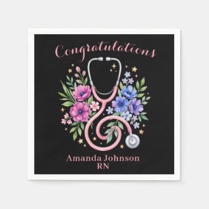 Black Floral Rose Graduation Napkin
