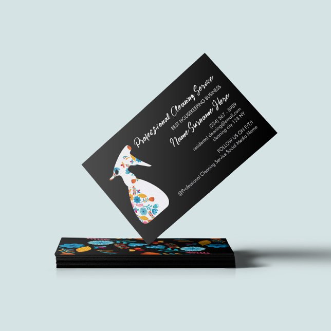 Black Floral Spray Bottle Clean Room Housekeeping Business Card (Creator Uploaded)