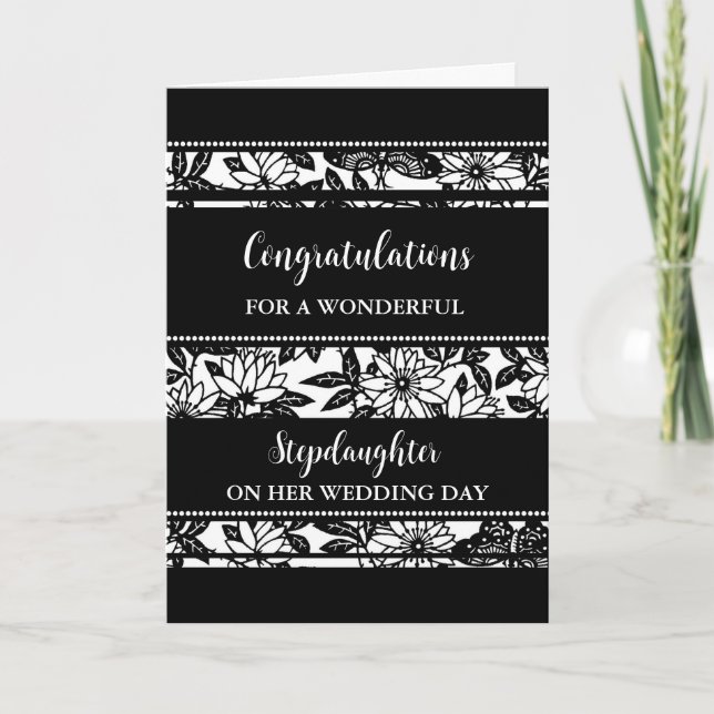 Black Floral Stepdaughter Wedding  Card (Front)