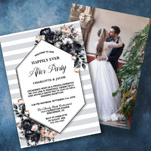 Black Floral Striped Wedding Reception Invitation