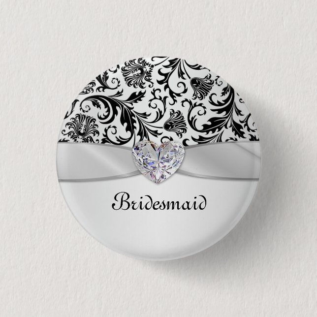 Black floral swirls damask Wedding Bridesmaid 3 Cm Round Badge (Front)