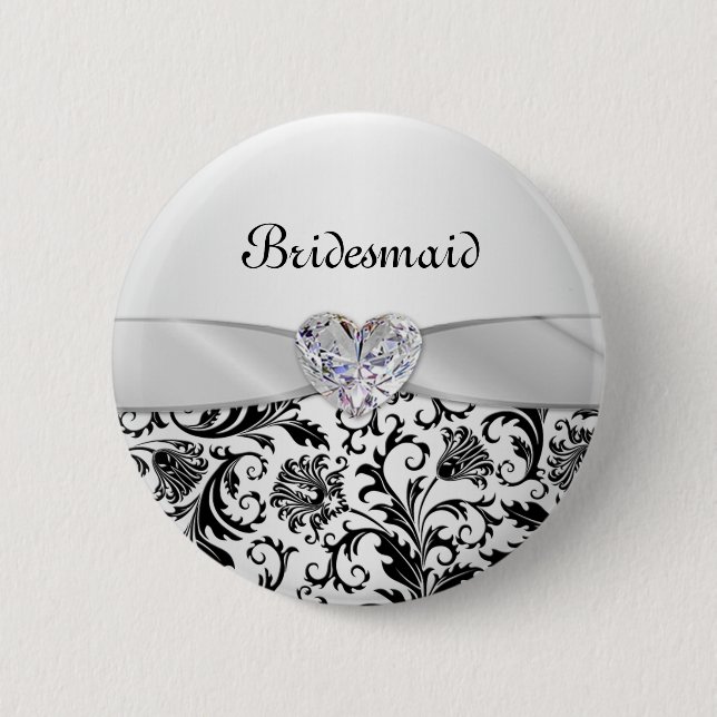 Black floral swirls damaskWedding Bridesmaid 6 Cm Round Badge (Front)