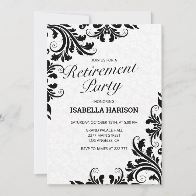 Black Floral Swirls  Invitation (Front)