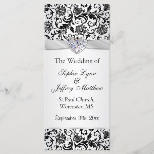 Black floral swirls on silver Wedding Program Programme