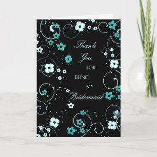 Black Floral Thank You Bridesmaid Card