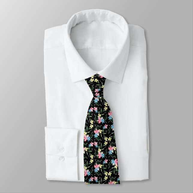 Black Floral Tie (Tied)