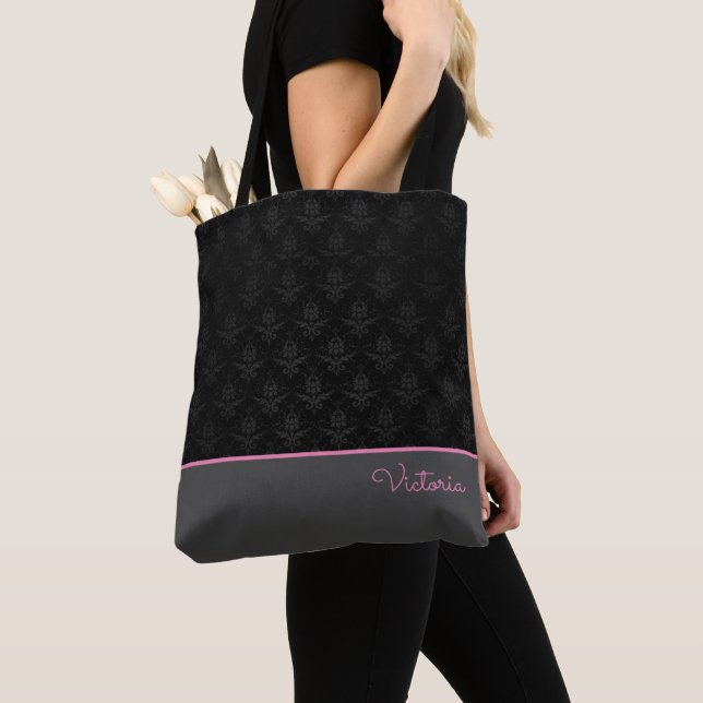 Black Floral Tote Bag (Close Up)