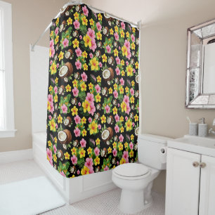 Black Floral Tropical Shower Curtain