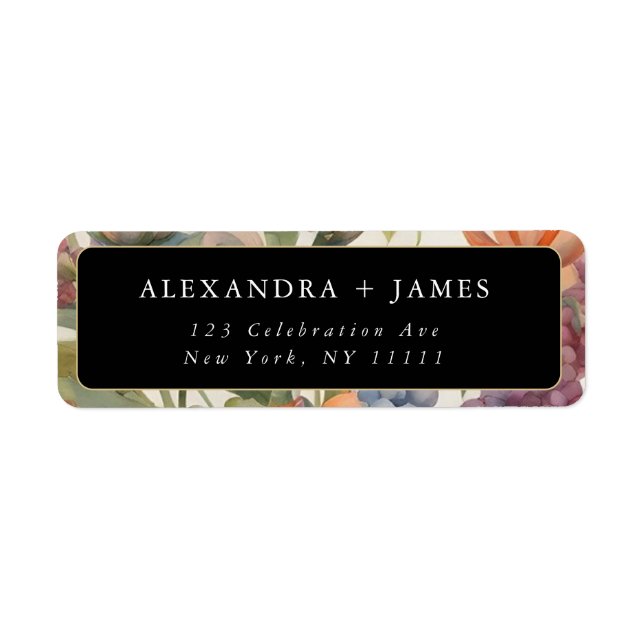 Black Floral Typography Return Address Label (Front)