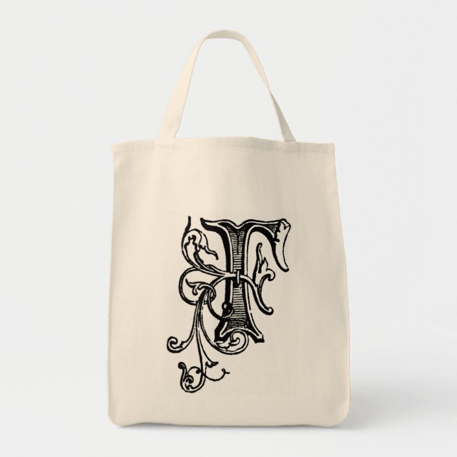 Black Floral Vine Monogram 'F' - Bag (Front)