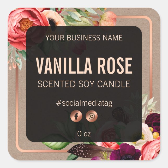 Black Floral Vintage Product Labels (Front)