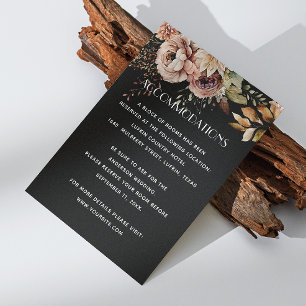 Black floral wedding accommodations + QR details Enclosure Card