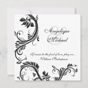 Black floral wedding anniversary engagement invitation
