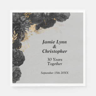 Black Floral Wedding Anniversary Napkins