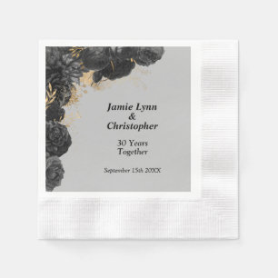 Black Floral Wedding Anniversary Napkins