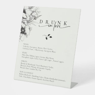 Black Floral Wedding Bar Menu Pedestal Sign