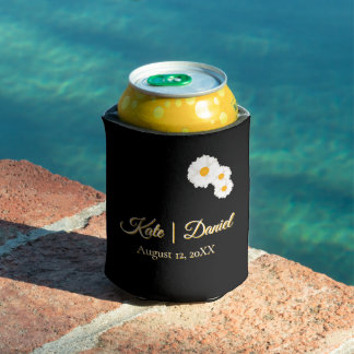 Black Floral Wedding Can Cooler