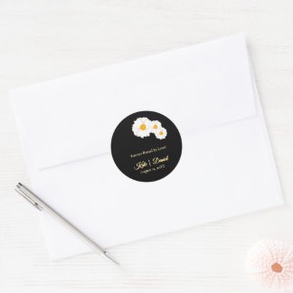 Black Floral Wedding Classic Round Sticker