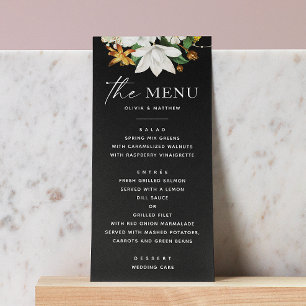 Black Floral Wedding Elegant Modern Botanical Menu