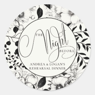Black Floral Wedding Rehearsal Dinner  Classic Round Sticker
