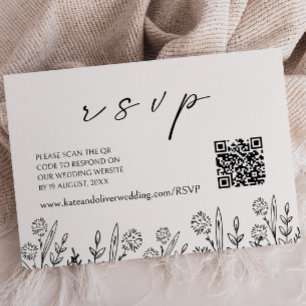 Black Floral Wedding RSVP QR Code Enclosure Card