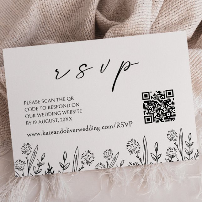 Black Floral Wedding RSVP | QR Code Enclosure Card (Creator Uploaded)
