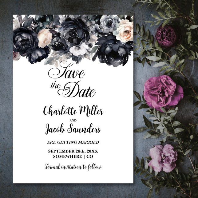 Black Floral Wedding Save the Date (Creator Uploaded)